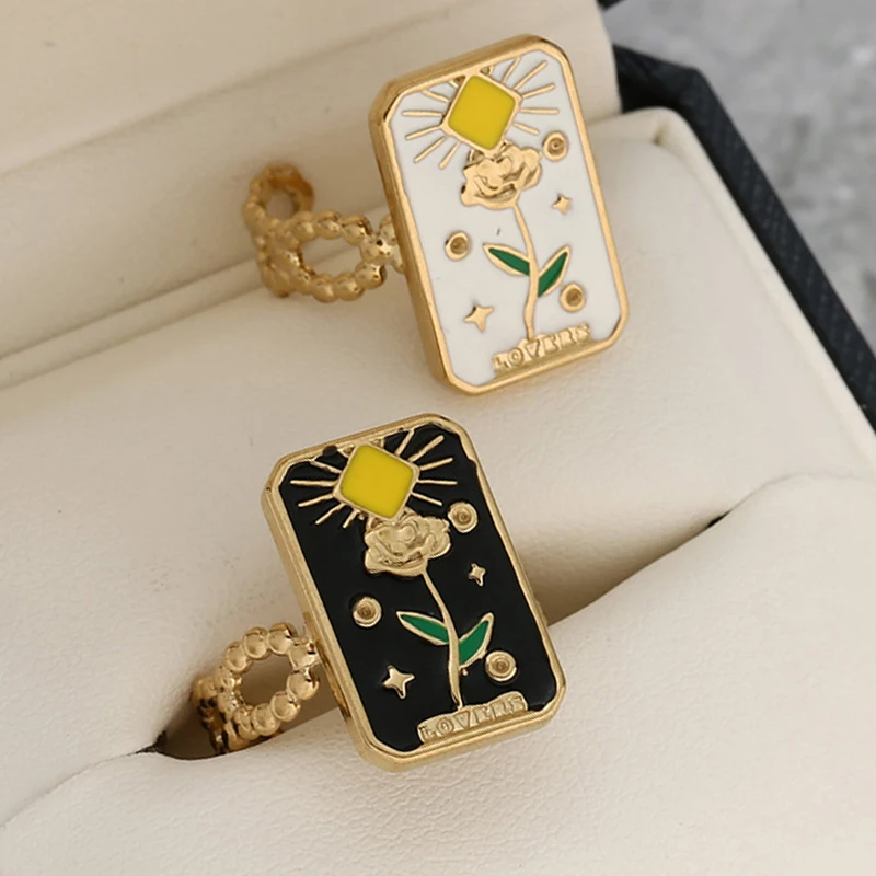 

Boho Vintage Dripping Oil Opening Rings for Women Trendy Luxury Engagement Wedding Ring Fashion Gold Stainless Steel Jewelry 1Pc