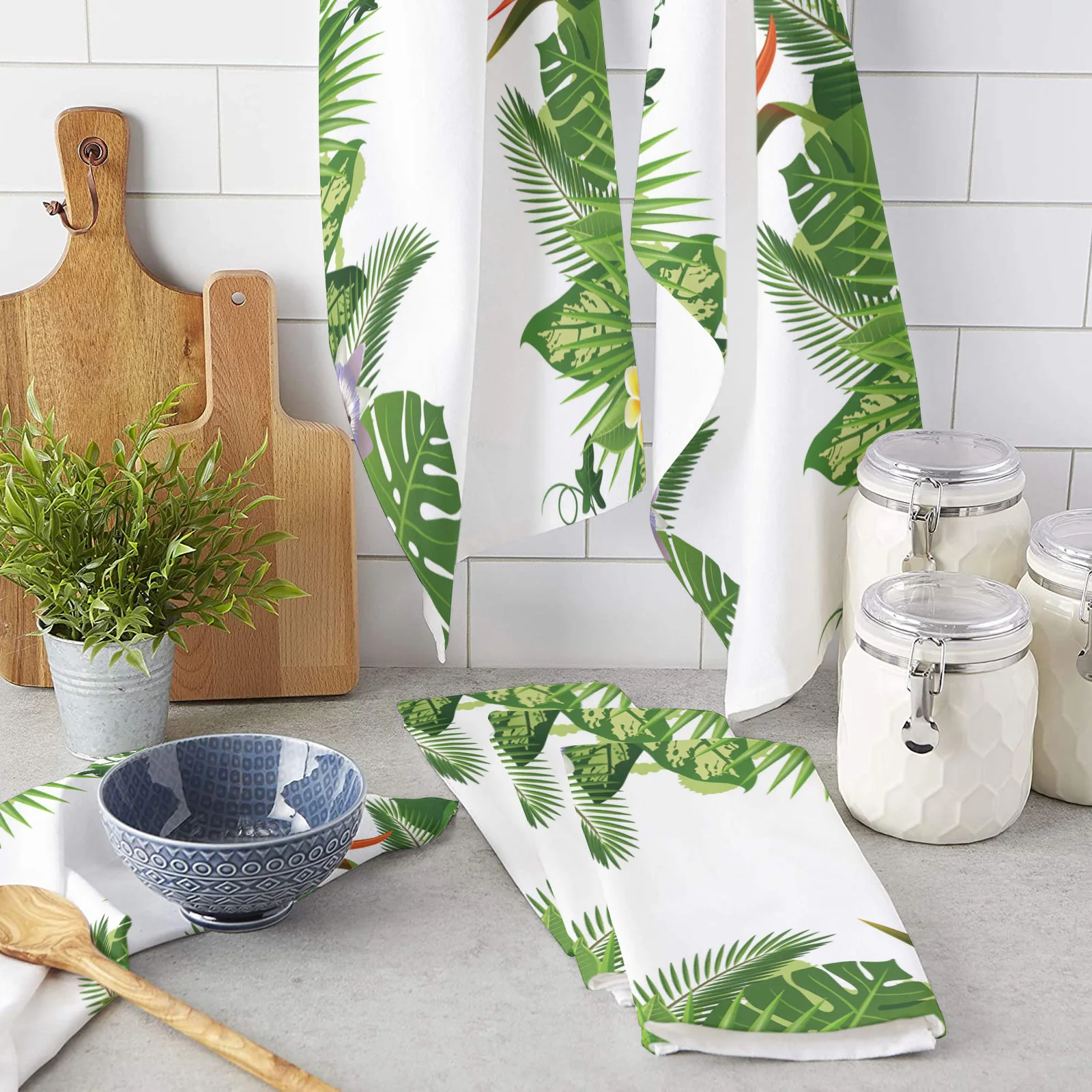 

Полотенце кухонное с принтом зеленых листьев, бананов, тропических джунглей