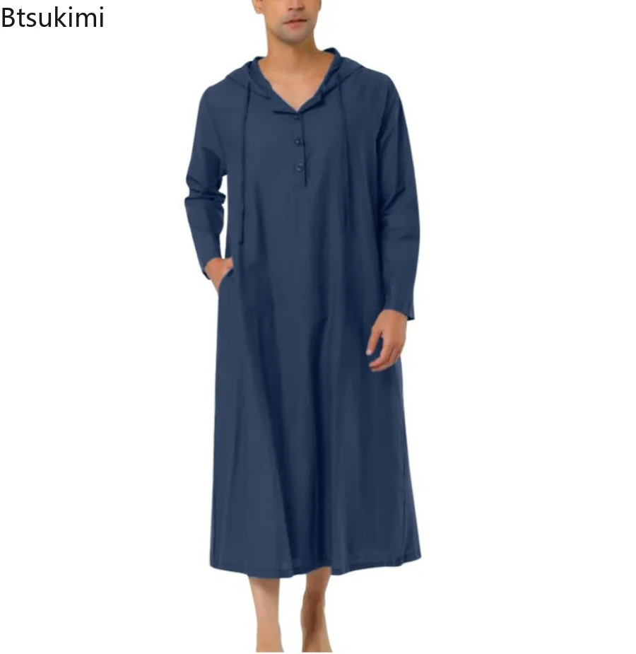 Muslim Men's Jubba Thobe Muslim Robe Arabic Islamic Clothing Hoodies Abaya Dubai Kaftan Long Sleeve Soild Saudi Arabia Clothes