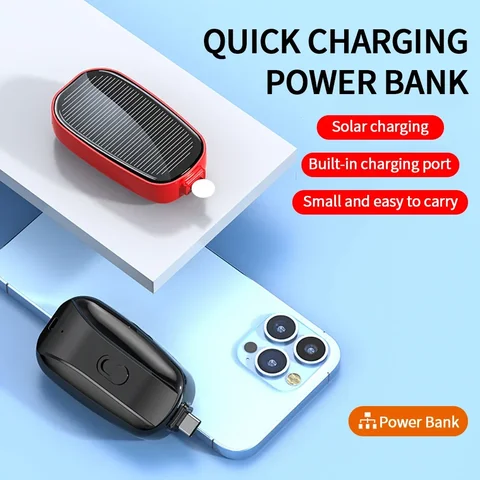 1200 мАч Солнечная мини-Power Bank Брелок Портативное зарядное устройство Открытый Кемпинг Внешняя батарея Невероятное питание 2025 Новый