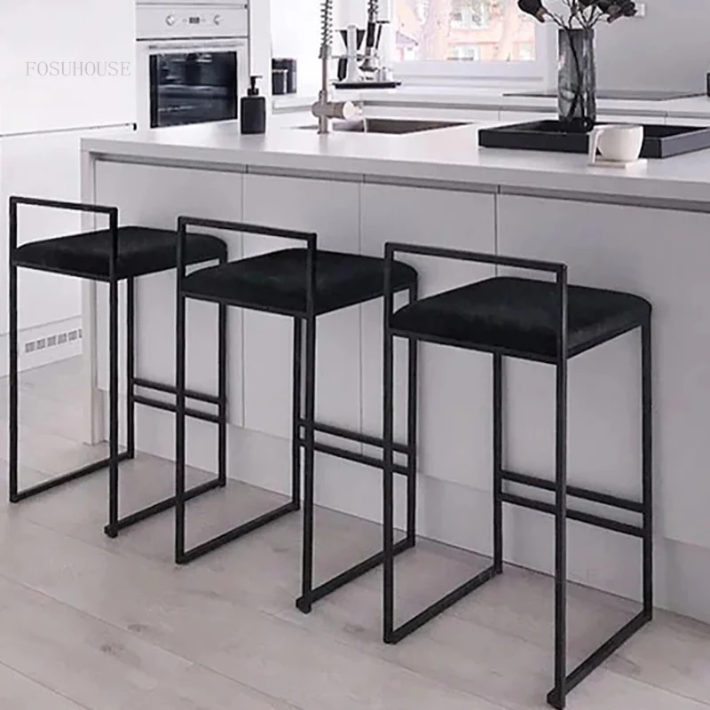 

High Dinning Counter Bar Stool Metal Velvet Nordic Black Luxury Chairs Metal Dinning Counter Chaises De Bar Pub Furnitures