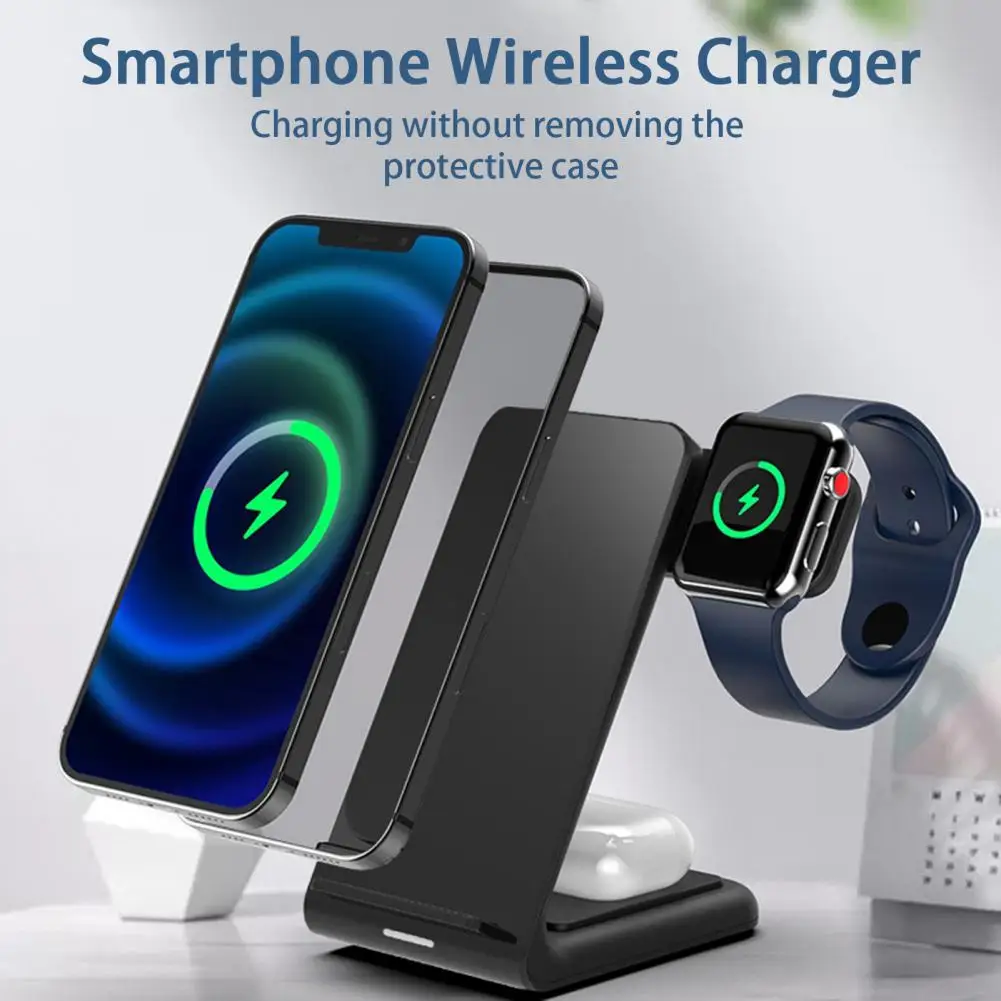 

15W Fast Wireless Charger Multi-Device Compatibility USB 3-in-1 Wireless Charging Adapter for iPhone/iWatch/AirPods