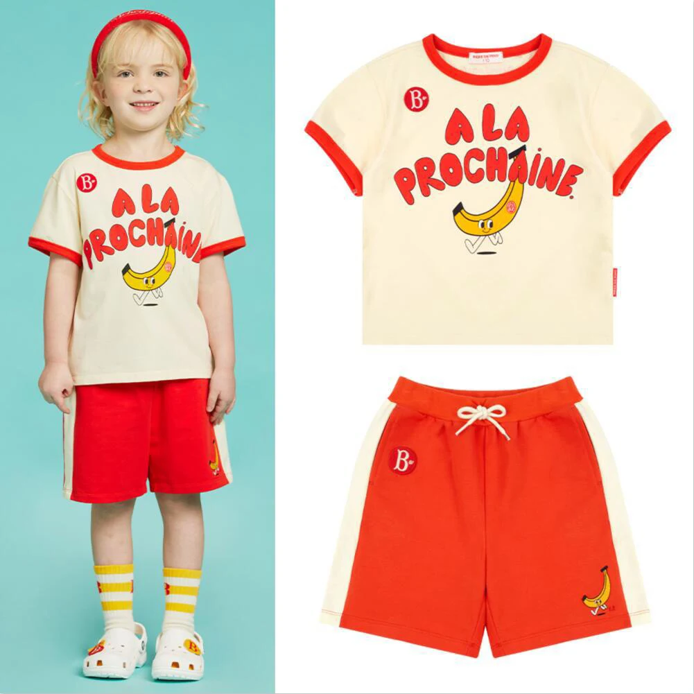 

Girls T-shirt Shorts Sets 2023 Summer New Korean Version Cartoon Printed Banana Letter Kids Casual Sets for Summer Clothing