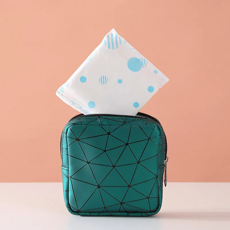 

Portable Pad Storage Bag Multifunctional PU Leather Women Menstrual Rhombus Sanitary Napkin Organizer Pouch Credit Card Case