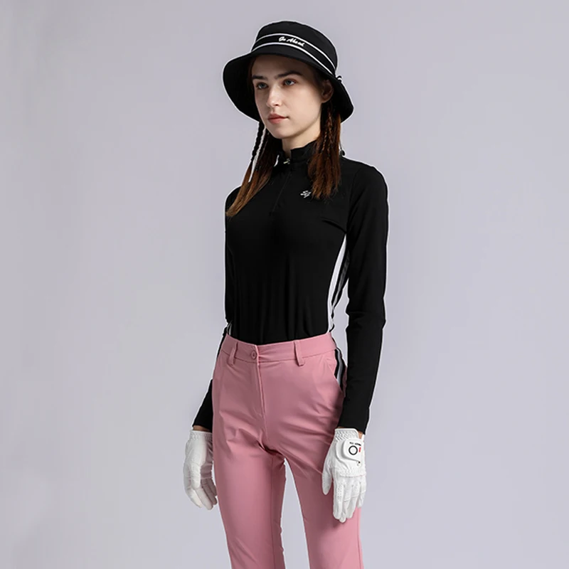 Swan Love Golf Women's Suit Slim Fit Stand Collar Long Sleeve T-shirt Breathable Zip Shirt Elastic High Waist Golf Long Pants