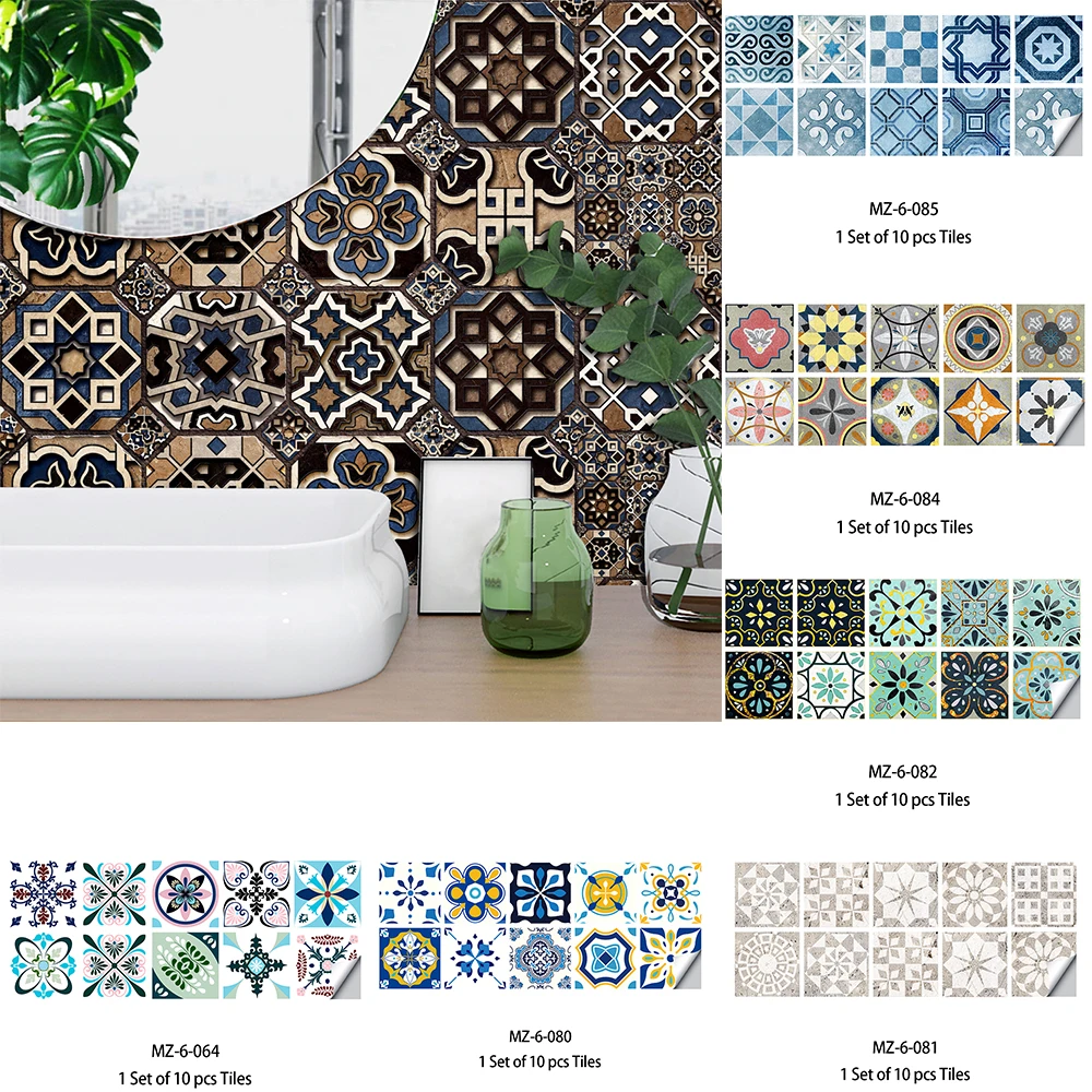 

10pcs/set Matte Tile Wall Sticker Home Decoration Floor Kitchen Desktop Bathroom Art Mural Waterpoof Self-adhesive PVC Wallpaper