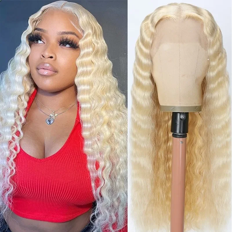

38'' 13x6 613 Honey Blonde Transparent Lace Front Human Hair Wigs Deep Wave Curly Lace Frontal Wig Pre-Plucked Brazilian Remy