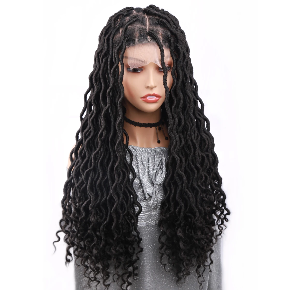 

Synthetic Transparent Lace Front Square Box Knotless Design Soft Curly Dreadlocks Hair Lace Front Braided Wig For Black Women