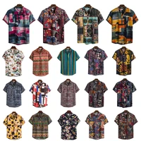 2022 summer short sleeve poloshirts linen print polo men shirt hawaii polo t shirt for men casual beach wear fast shipping