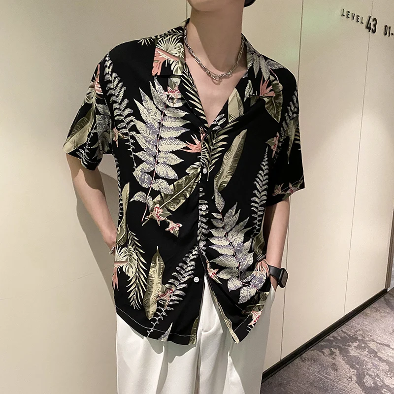 Summer Men Beach Hawaiian Floral Shirts Short Sleeve Loose Casual Shirt Street Hip Hop Harajuku Oversized Lapel Tops Men Clothes
