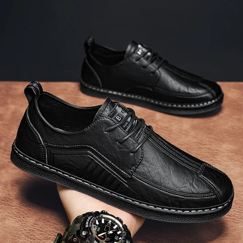 

Men's Genuine Leather Casual Shoes High Quality Men Business Casual Sneakers Non-Slip Breathable All-Match Footwear Casual Shoes