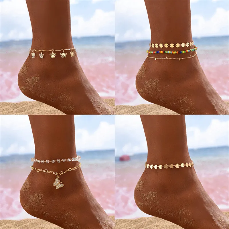 

Gold Color Bohemian Beach Anklet for Women Girl Fashion Heart Disc Butterfly Pendant Anklet Charm Party Birthday Jewelry Gifts
