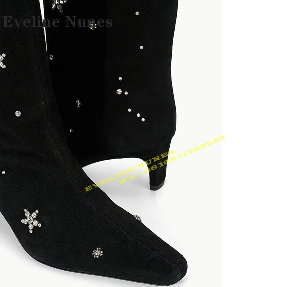 Рыцарские сапоги со снежинками и стразами квадратный носок рыцарские на