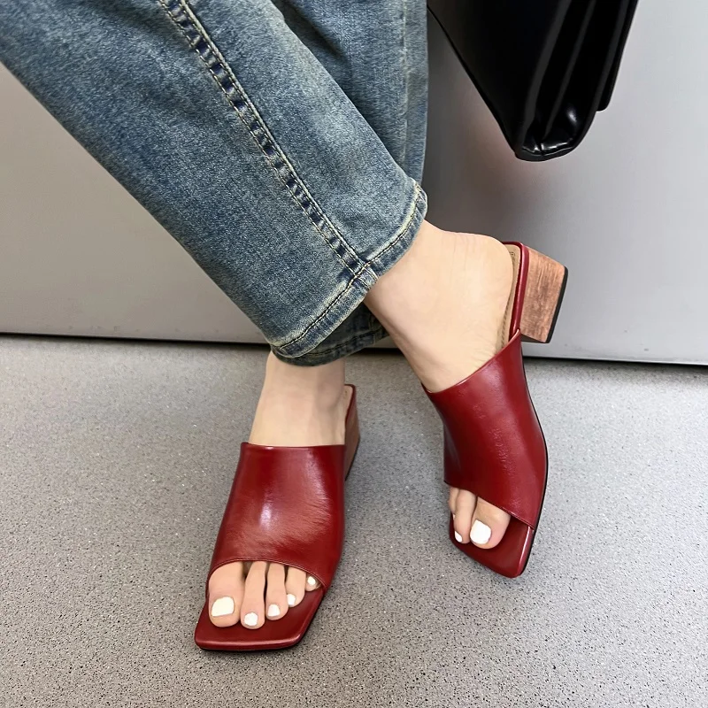 

Шлепанцы женские ручной работы, Натуральная Воловья кожа, без застежки, сандалии с открытым носком, Повседневная летняя обувь