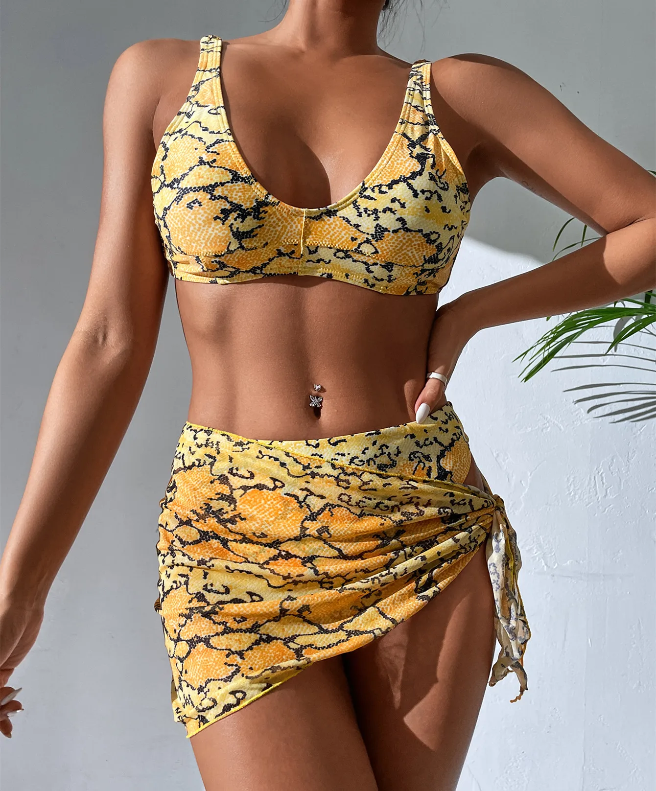 

OEING Summer Women Leopard Skirt 3 Piece Bikini set Bikini Swimsuit Female Stretchy Soft Fashion Print Beach beachwear Mujer