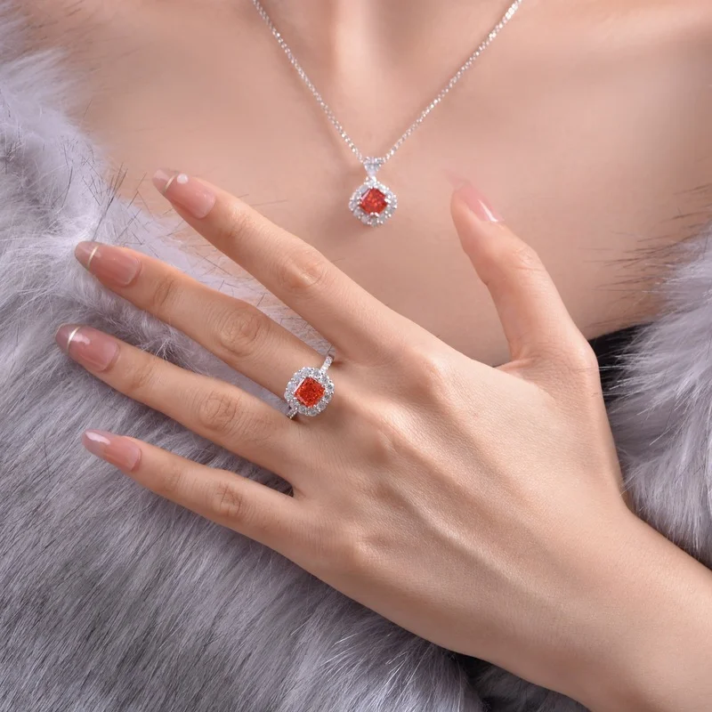 

Serenity Day 7*7mm Created Ruby Elegant Cut Hig Carbon Diamond Rings S925 Sterling Silver Ring for Women Party Cocktail Jewelry