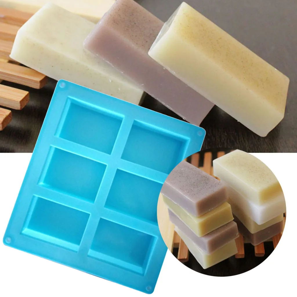 

New 6-Cavity Rectangle Soap Mold Silicone Craft DIY Making Homemade Cake Mould 3D Plain Soap Mold Form Tray Baking Tools