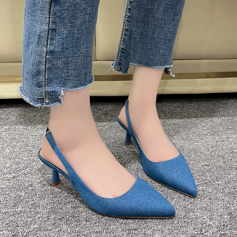 

Summer New Women's High Heel New Fashion Pointed Stiletto Shoes Elegant Mid-heel Slingback Sandals Designer Dress Pumps Female