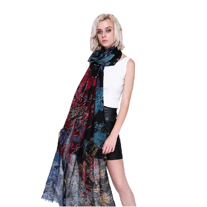 

Autumn Winter Large Flowers Women Neck Scarves Thermal Ladies Collar Neck Warmer Versatile Satin Shawl Neckerchief Free Shipping