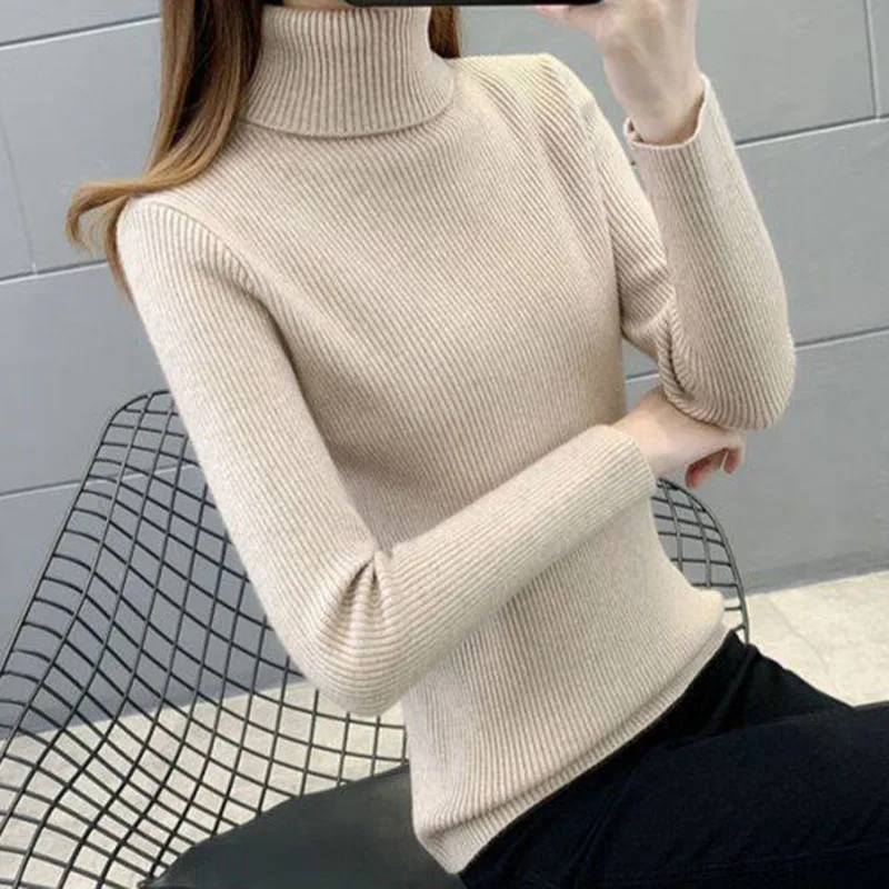 

Lucyever Soft Long Sleeve Turtleneck Sweaters Women 2021 Winter Elegant Solid Knitted Pullover Slim Fit Warm Bottoming Jumpers
