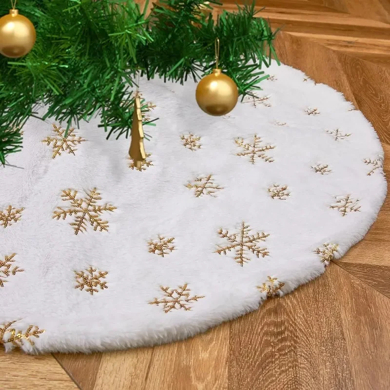 

Plush Christmas Tree Skirt White Faux Fur Xmas Trees Sequin Carpet Mat Small Skirts Home Party Decorations christmas tree skirt
