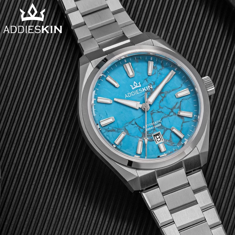 ADDIESKIN K010 Мужские автоматические часы с бирюзовым циферблатом, светящиеся в темноте BGW9, водонепроницаемые до 200 м, с сапфировым стеклом, из нержавеющей стали, механические (art.: 3920dbf5a0db2) - 3920dbf5a0db2