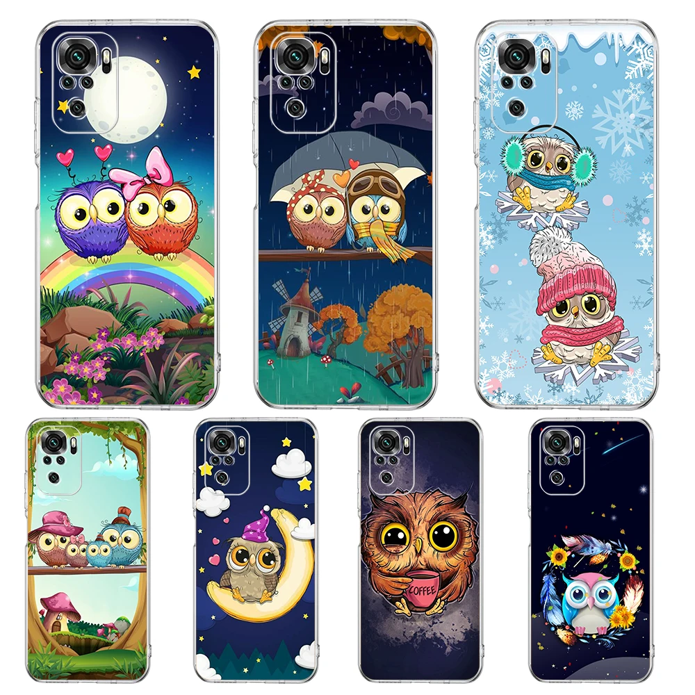 

Cute Cartoon Owl Transparent Phone Case For Redmi 10c K40 8A 9A 9C 7 8 8T 9 9S 10 Pro Gaming Note 11 11T 10 Plus Luxury Shell