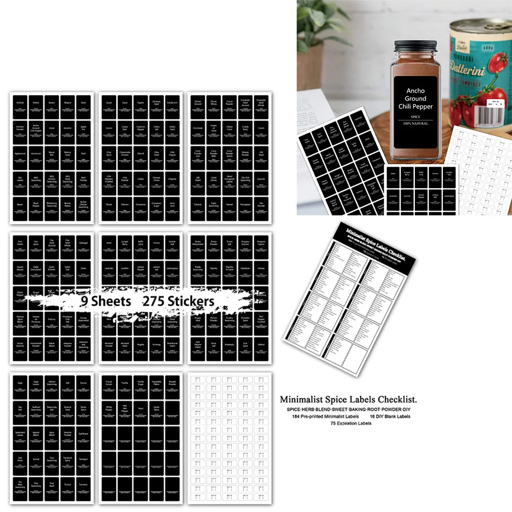 

Виниловые наклейки для специй, водонепроницаемые, 275 шт., прозрачные бутылки для еды для кухни