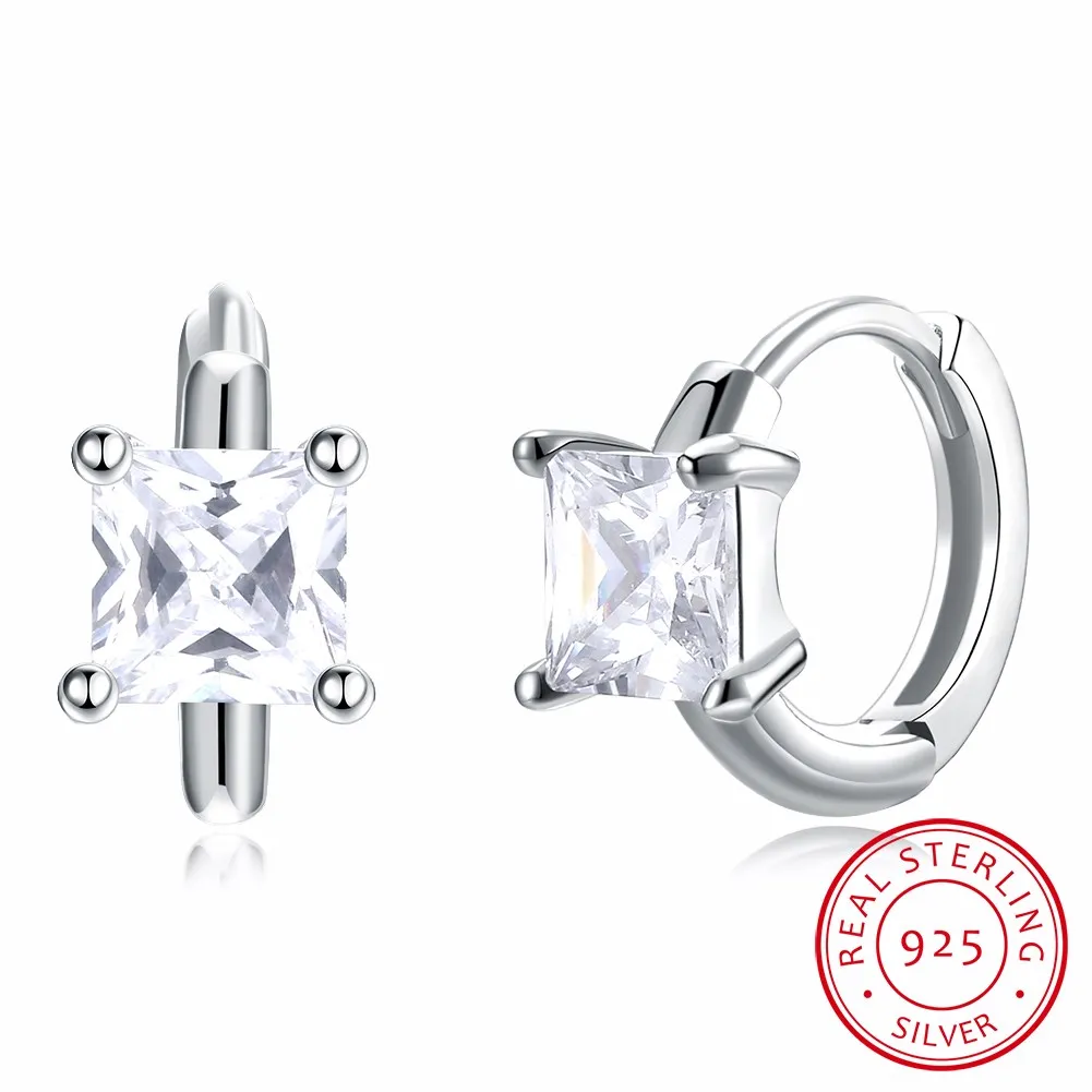 

SILVERHOO Fashion Sterling Silver Square Zircon Simple Sterling Silver Earrings