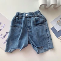 mila chou 2022 summer children fashion ripped pants baby boy girl casual loose elastic waist jeans shorts kids trousers
