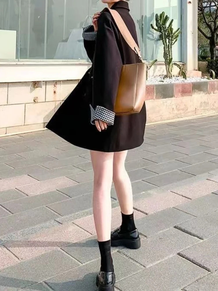 Black Suit Coat for Women In Spring Autumn 2023 New Korean Version Loose and Slim British Style Casual and Versatile Suit Trend