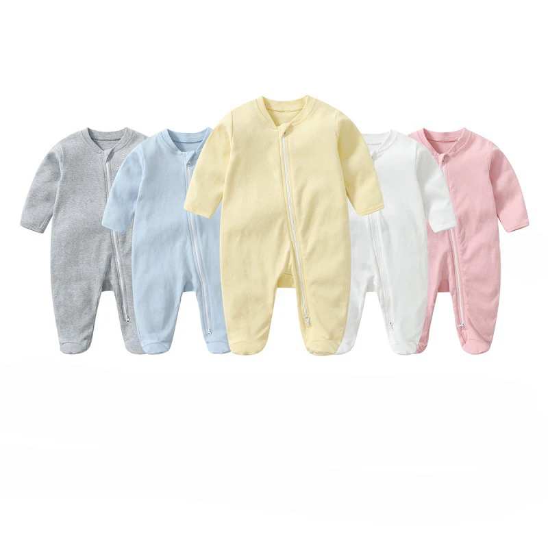 

Baby Rompers 100% Cotton One-Pieces Autumn Solid Long-Sleeve Zipper Jumpsuits Spring Newborn Baby Boy Girl Bodysuits 0-12 Months