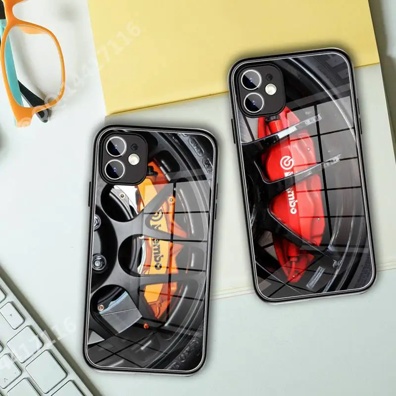 

Car Silhouette Brembo Phone Case Tempered Glass For iPhone 13 11 Pro XR XS MAX 8 X 7 Plus 12 Mini phone Full Coverage covers