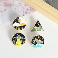 planet series brooches creative starry sky mountain peaks spaceship shaped alloy paint brooches badges lapel pin