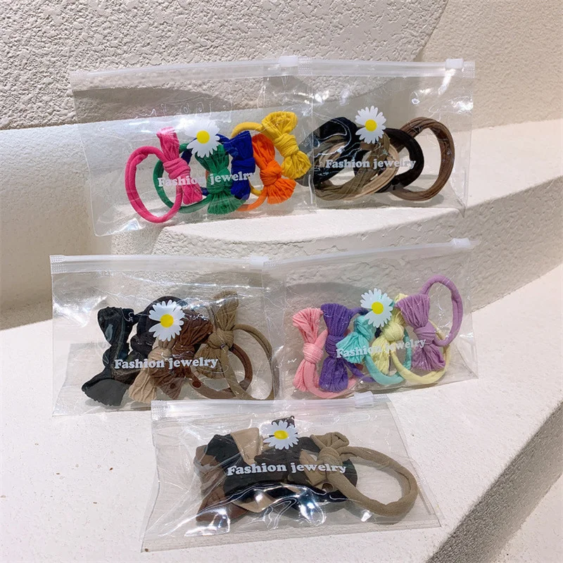 

5 Pcs Fashion Korea Sweet Girl Princess Ponytail Hair Accessories Children's Simple Colorful Plaid Bow Rubber Band Hair Rope