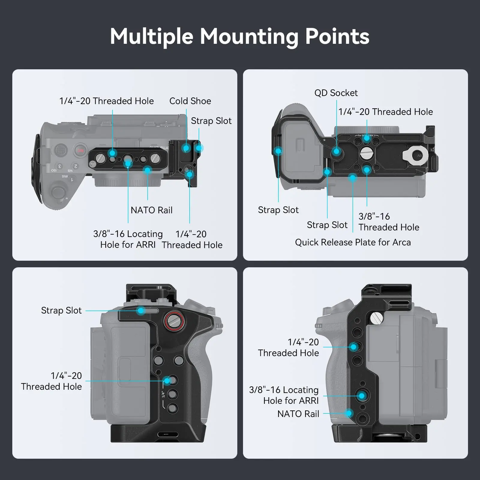 Клетка SMALLRIG для Sony FX30 FX3 с зажимом кабеля HDMI 1/4-20 резьбовых отверстий 3/8-16
