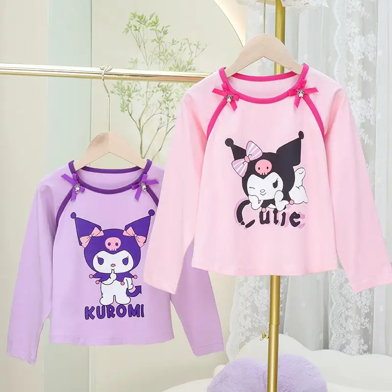 

Kawaii Sanrios Kuromi Spring and Autumn Girl Child Cute Cartoon Long-Sleeved Cotton T-Shirt Top Casual All Match Outerwear