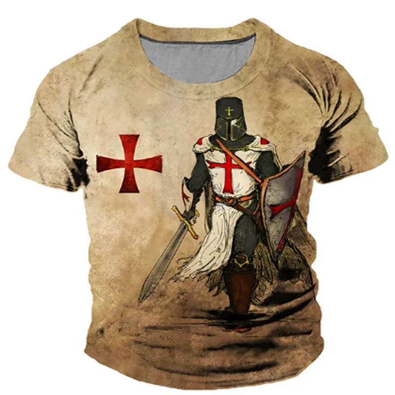 

Футболка мужская с принтом рыцарей, винтажная тенниска оверсайз с коротким рукавом, повседневная майка с круглым вырезом, лето
