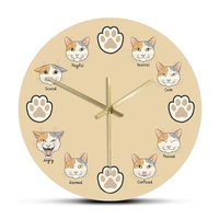 cat expressions cartoon design wall clock for bedroom know your cats mood kitty paws artwork silent quartz clock kitten gifts