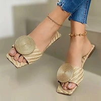 2022 new woman sandals summer flat plus size round buckle solid flats female casual slippers women ladies fashion beach shoes
