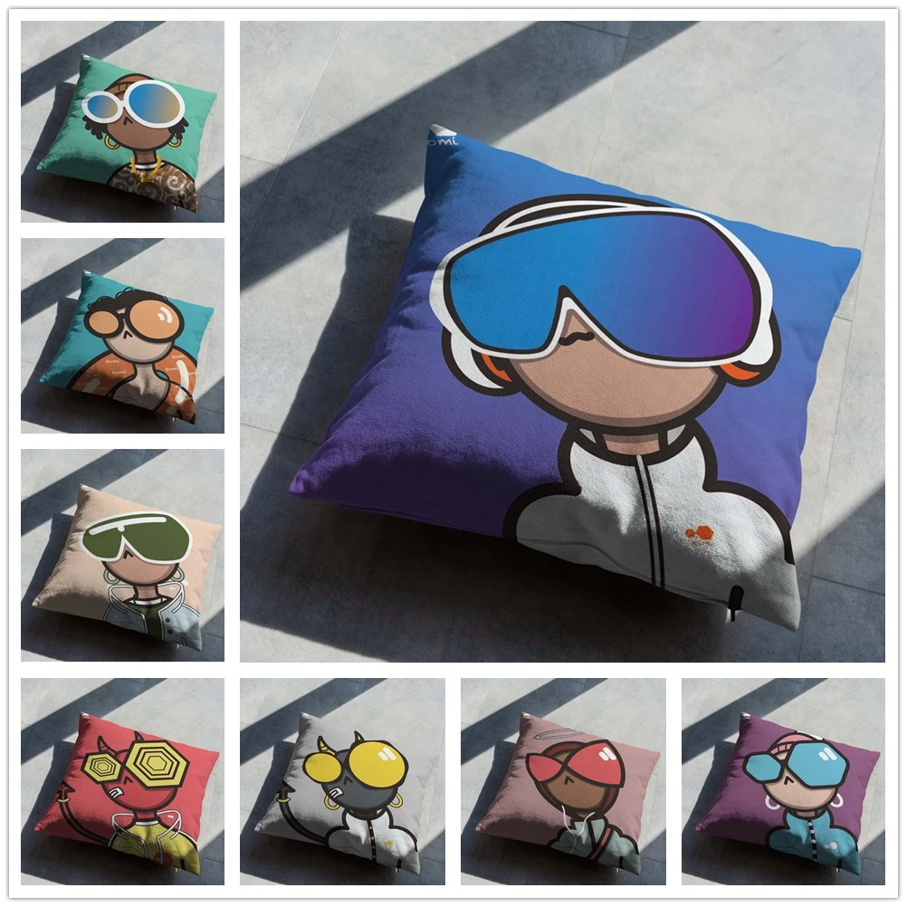 

Cartoon Character Pattern With Big Eyes Soft Short Plush Cushion Cover Pillowcase Home Sofa Car Decoration Pillowcase 45X45Cm