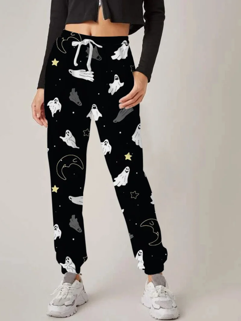 

Брюки женские с эластичным поясом, брюки с высокой талией, повседневные брюки, брюки для Хэллоуина, спортивные брюки, женские брюки