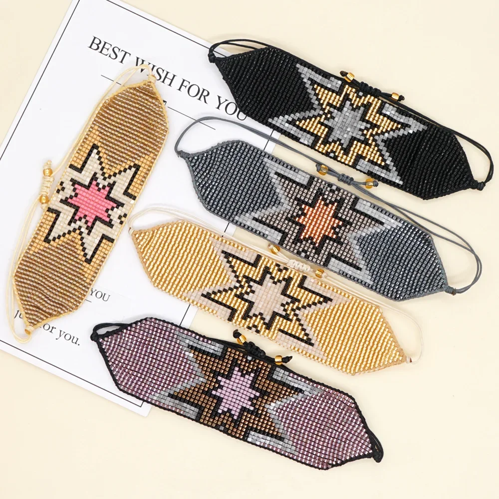 Тканый браслет из рисовых бусин ручной работы винтажный с полным небом и звездой