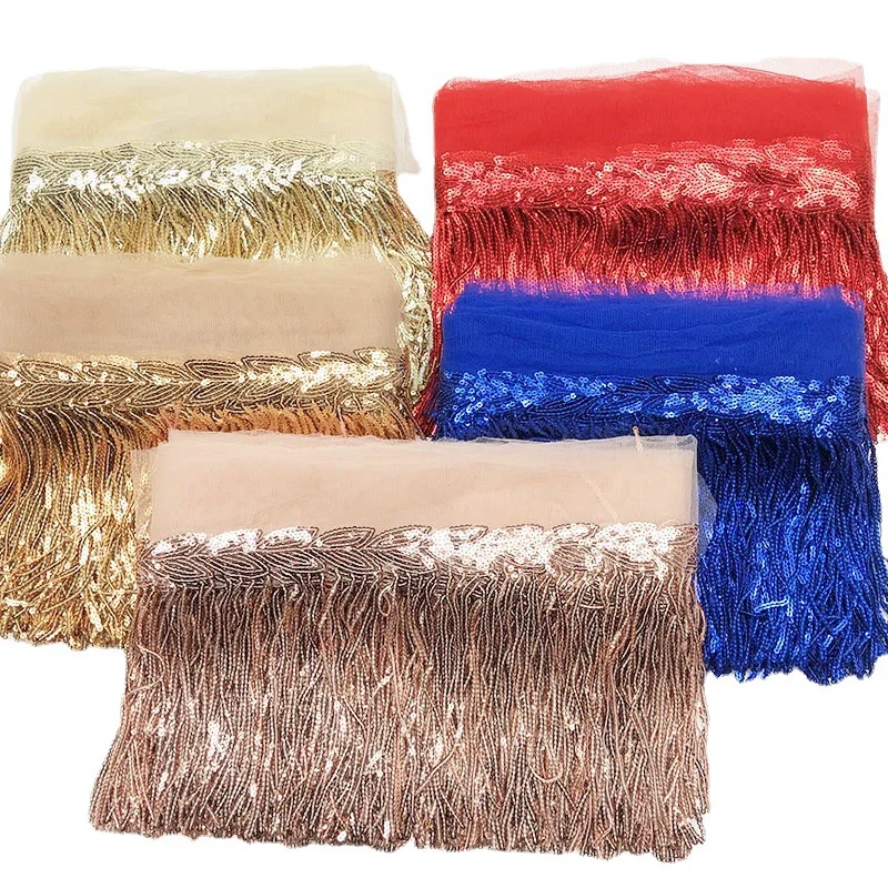

10 Yard 10cm Glitter Sequin Tassel Lace Trim Ribbon Fringe Trimmings Curtain Latin Dance Dress Performance Costume Accessory