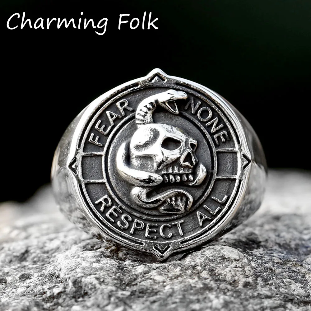 

2023 New cool vintage Stainless Steel skull and snake Head Ring For Men Special Design animal fashion punk Jewelry free shipping