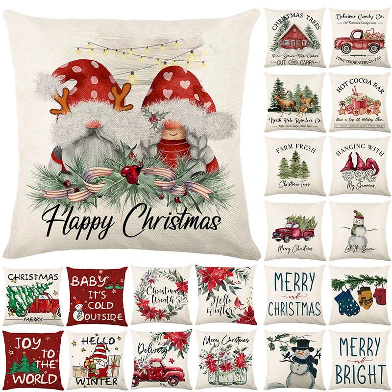 Наволочка-украшение Merry Christmas 45x45 см из льна для декорирования дома, подушка для дивана.