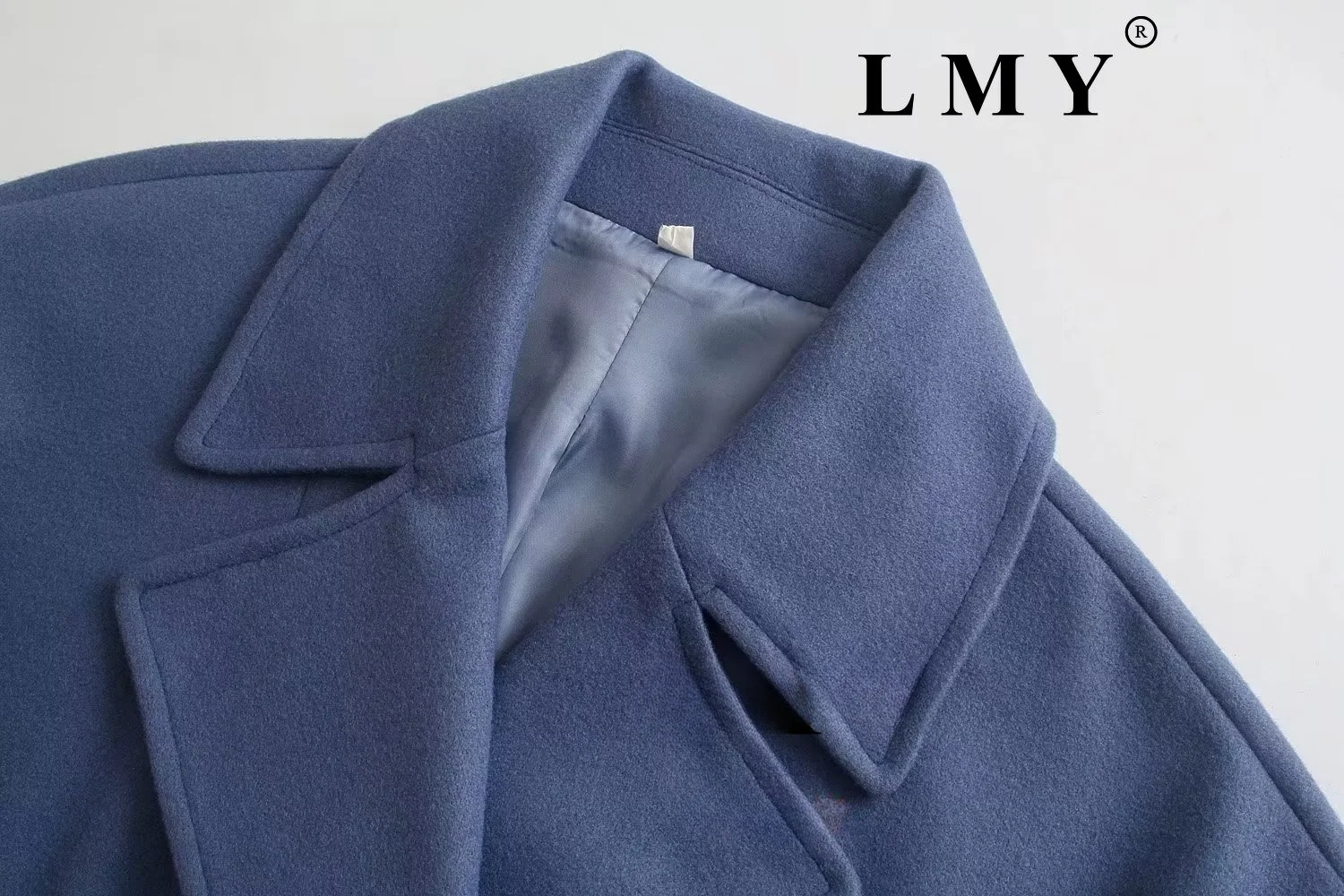 

Vintage Solid Blue Women Coat Long Sleeve Double Breast Wool Blends Fashion 2022 Luxury Elegant
