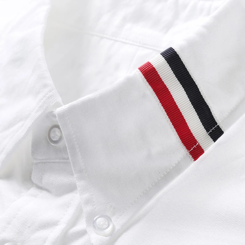 TB THOM Men's Shirt White Fashion Top Brand Striped Collar Casual Oxford Fine Cotton Long Sleeve High Quality Women's Shirts