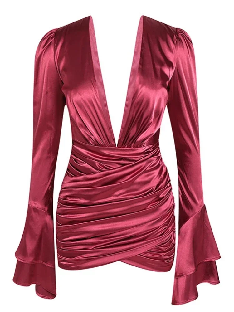 Женское Плиссированное мини-платье с глубоким V-образным вырезом и