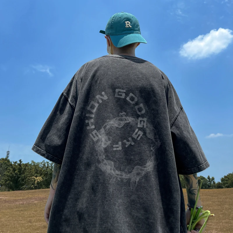 

Футболка мужская оверсайз в стиле хип-хоп, Готическая промытая рубашка с надписью, короткий рукав, повседневный топ с круглым вырезом, уличная одежда